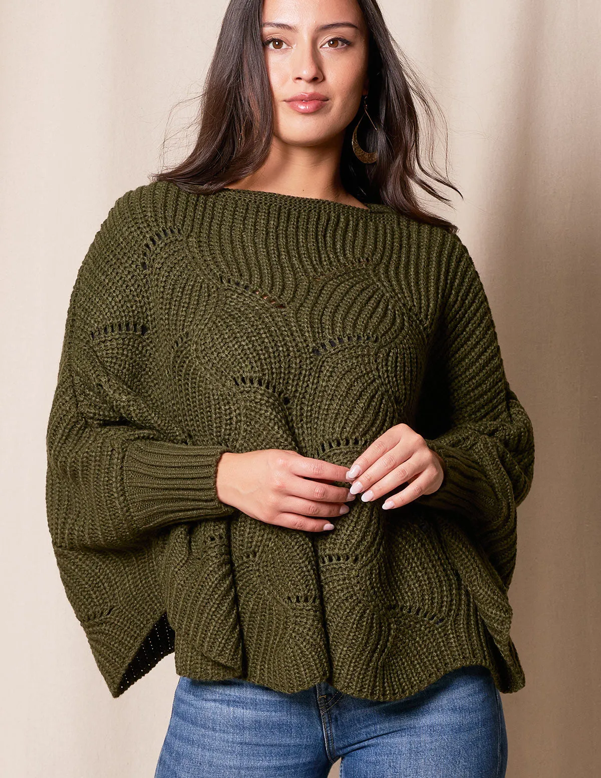 Aspen Sweater Poncho - Pine