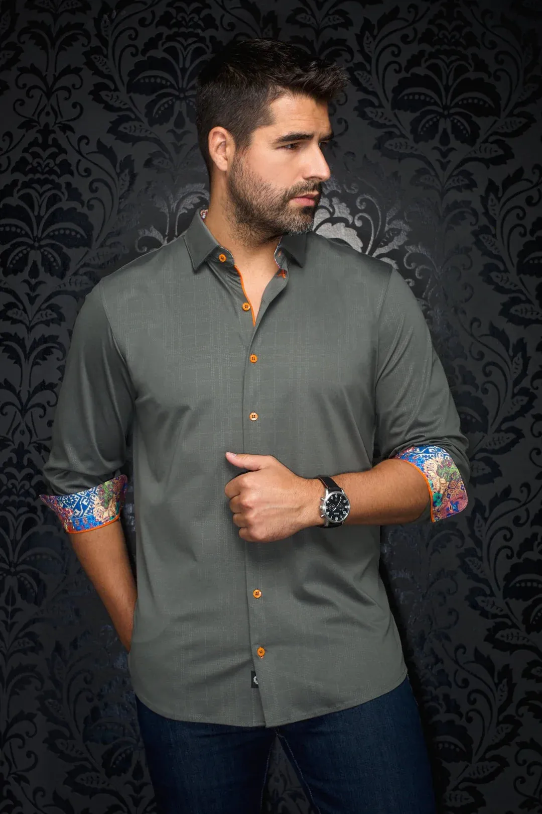 Au Noir Stretch Shirt | Varenna Olive