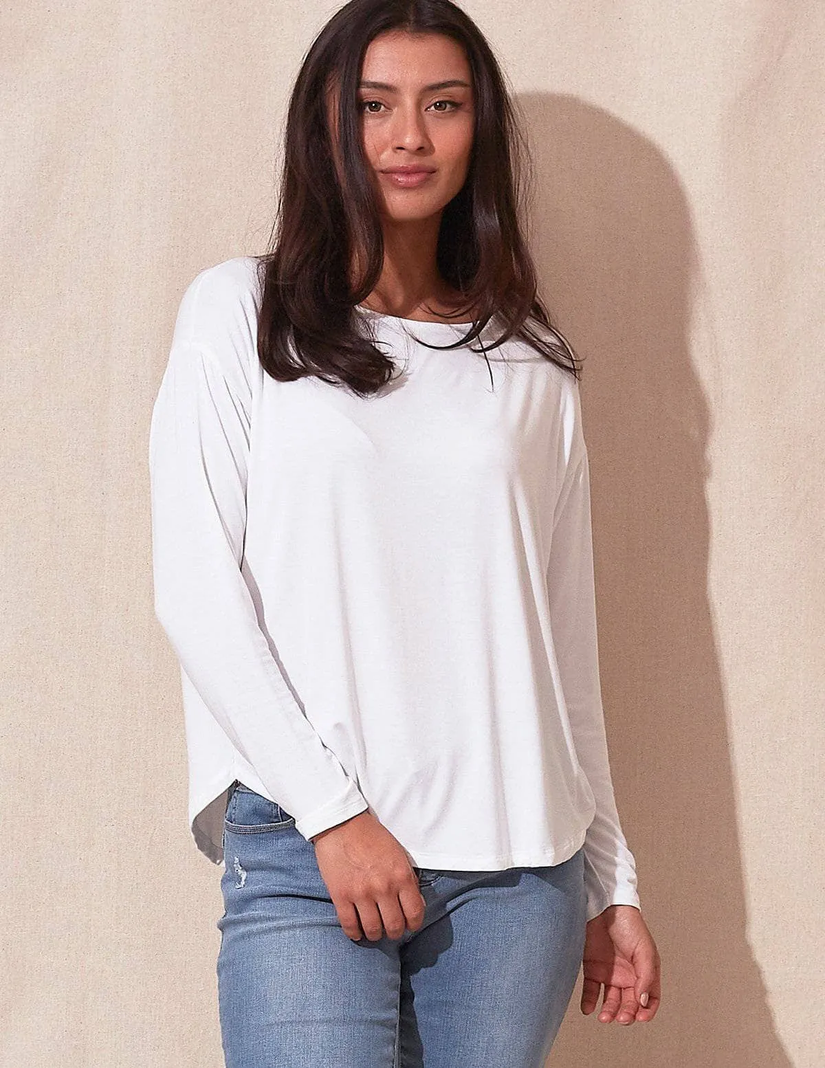 Bamboo Dolman Long Sleeve Tee - Soft White