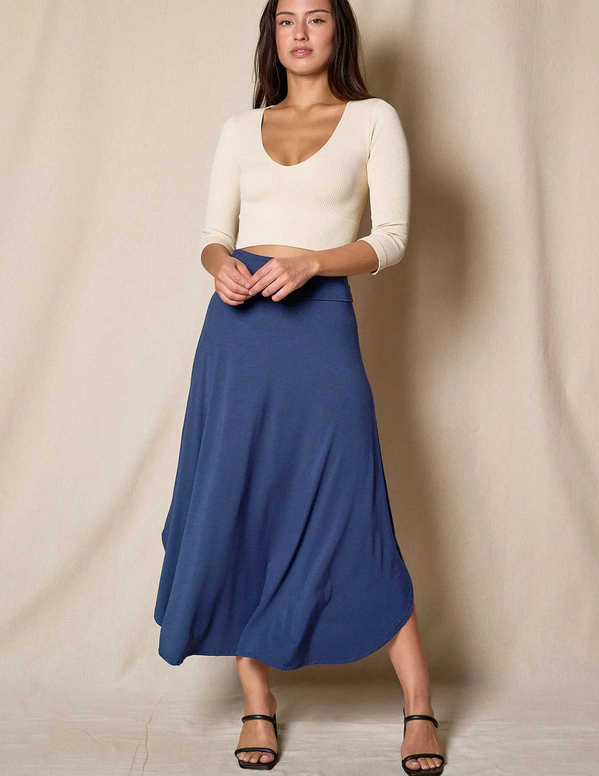 Bamboo Flat Waist Skirt - Navy