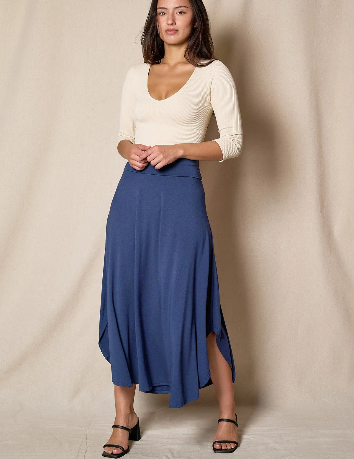 Bamboo Flat Waist Skirt - Navy