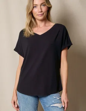 Bamboo / Organic Cotton V-Neck Dolman Top - Black