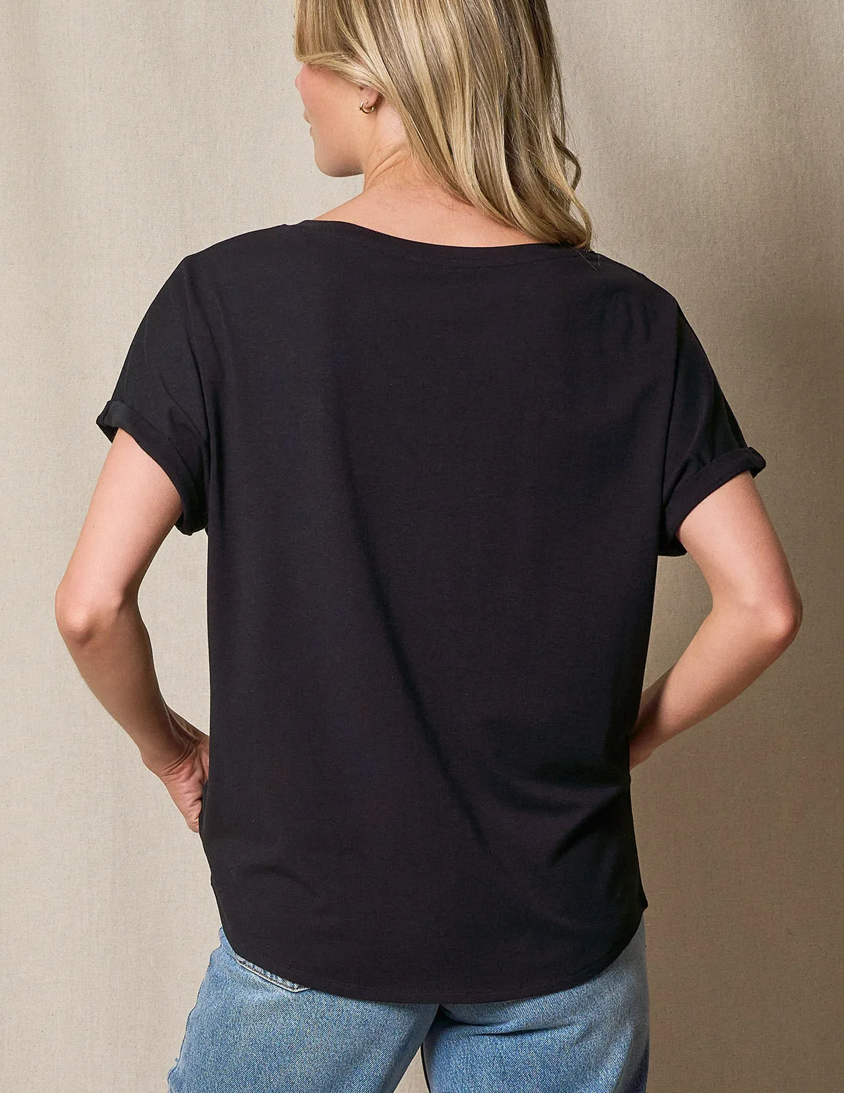 Bamboo / Organic Cotton V-Neck Dolman Top - Black