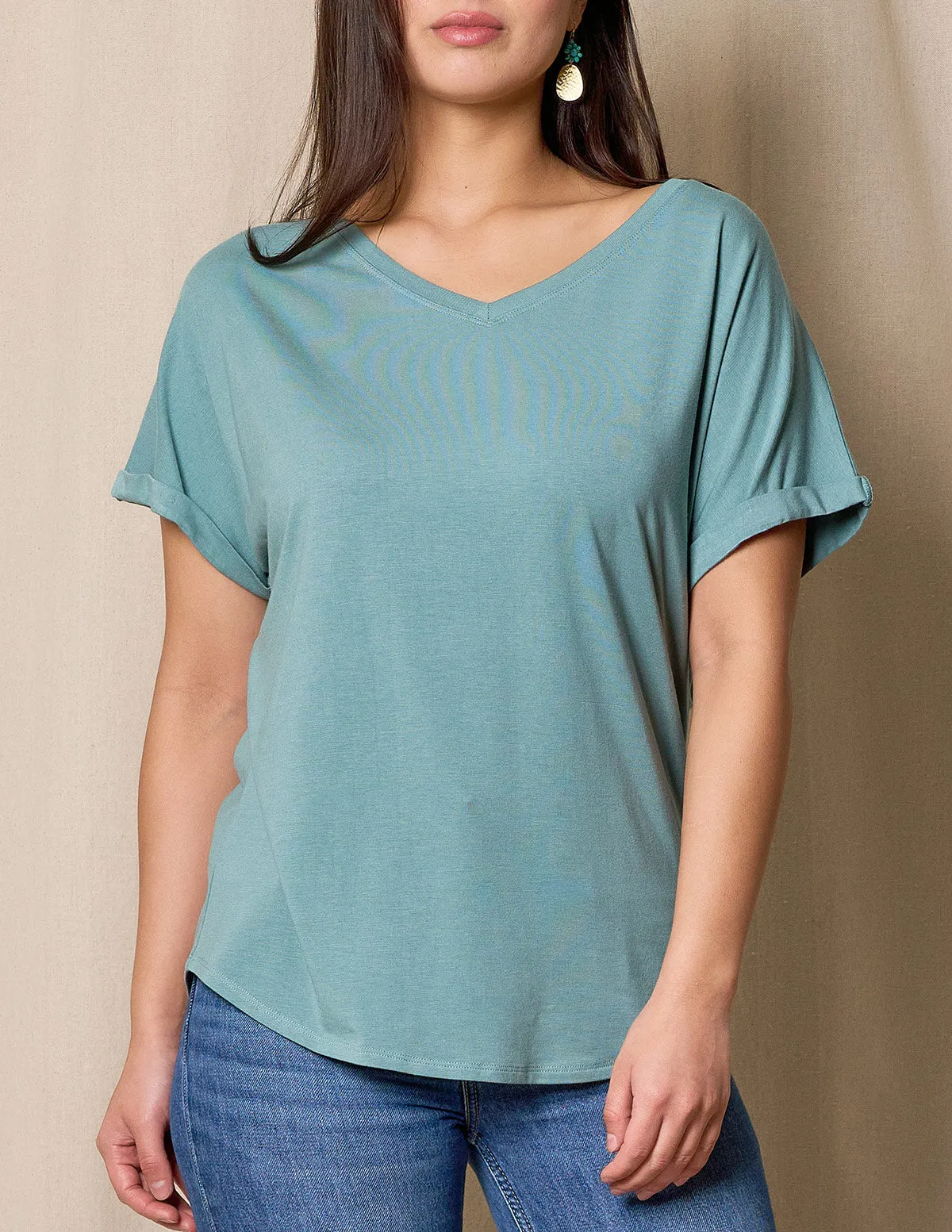 Bamboo / Organic Cotton V-Neck Dolman Top - Mineral- Small Only