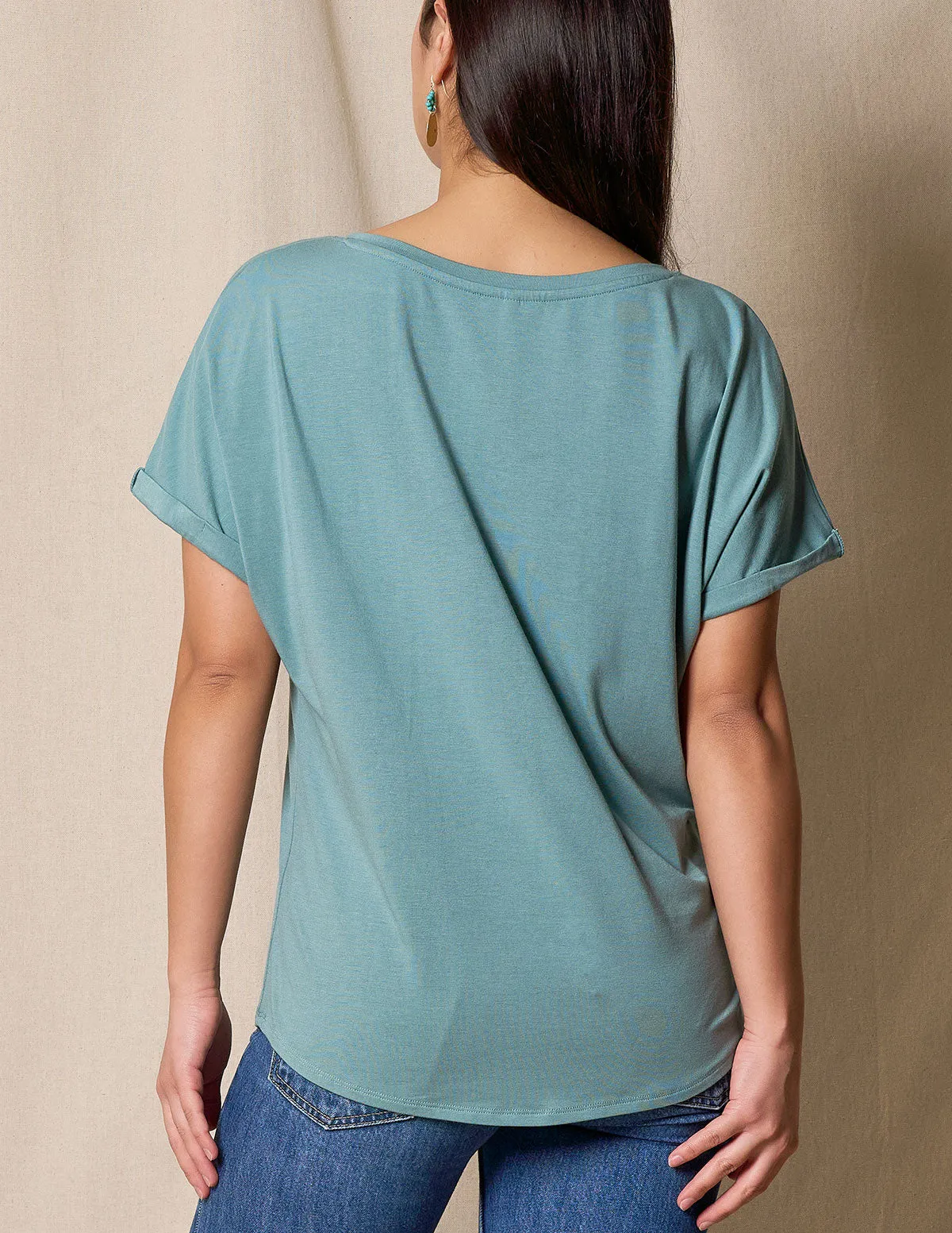 Bamboo / Organic Cotton V-Neck Dolman Top - Mineral- Small Only