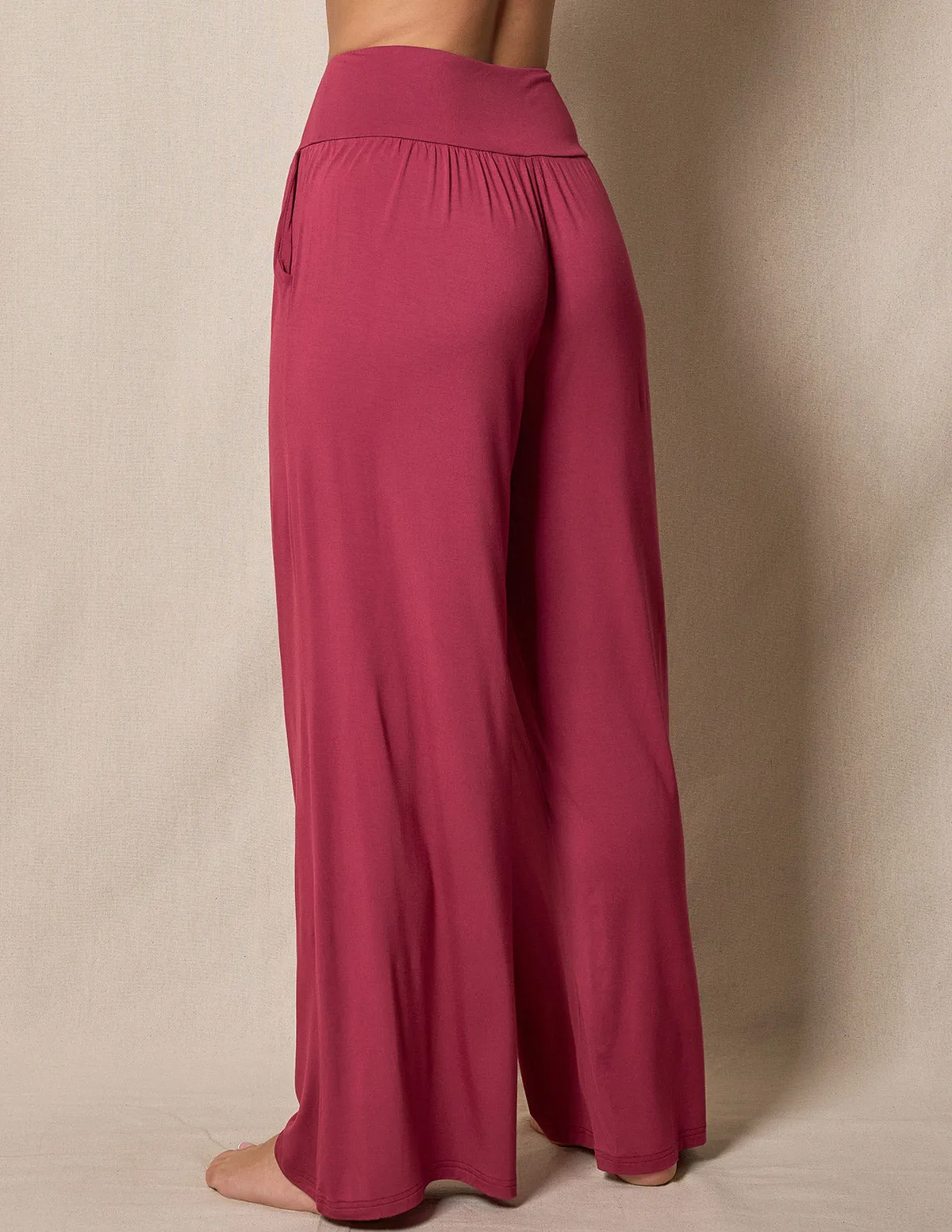 Bamboo Palazzo Lounge Pants - Burgundy Rose