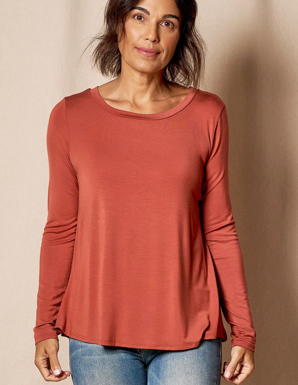 Bamboo Relaxed Long Sleeve Tee - Rust