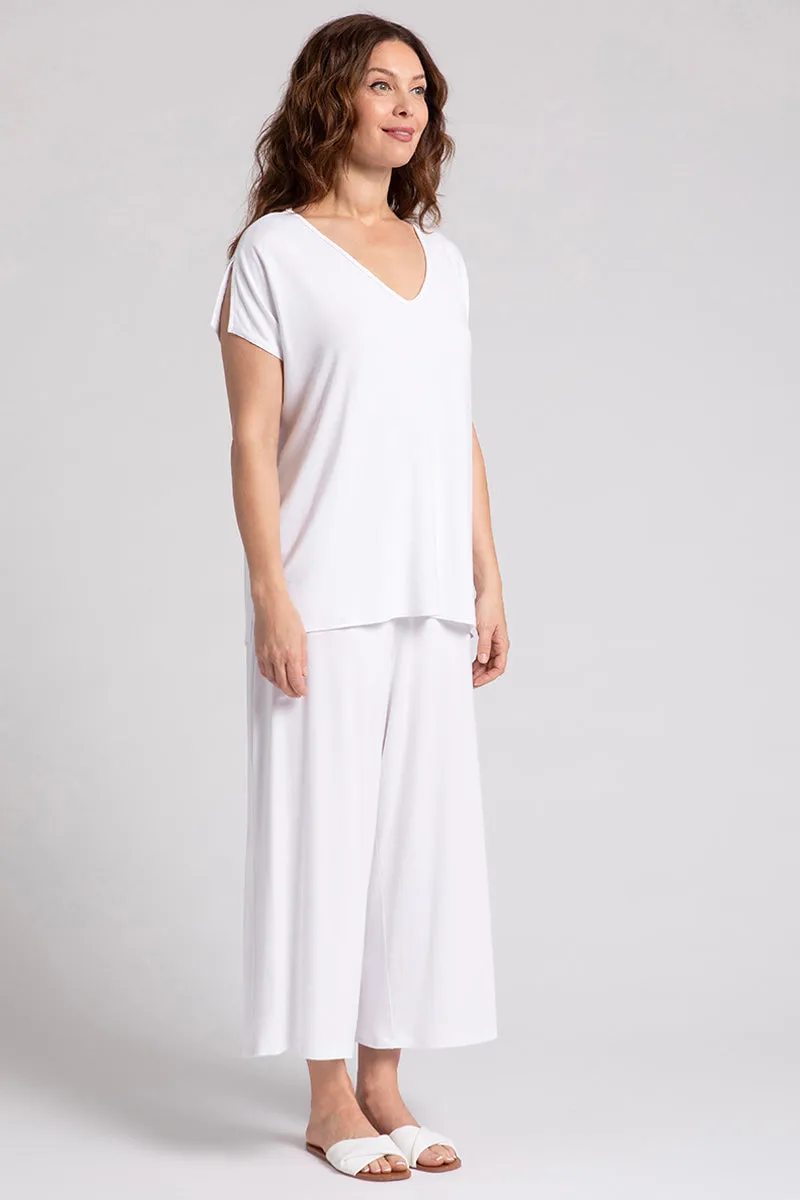 Bamboo V-Neck Slit Sleeve Top | White