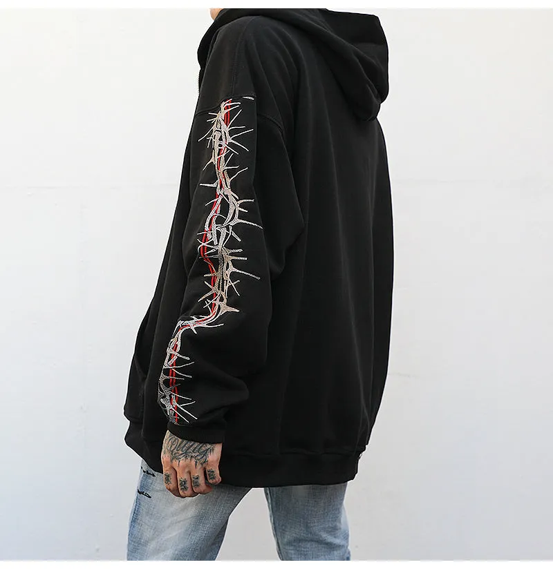 Barbwire Sleeve Zip-Up Hoodie