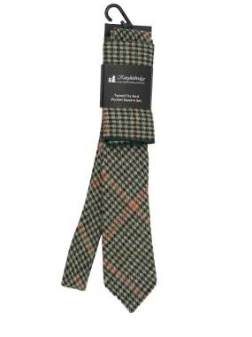 Beige Plaid Tweed Vintage Look Necktie & Pocket Square Set