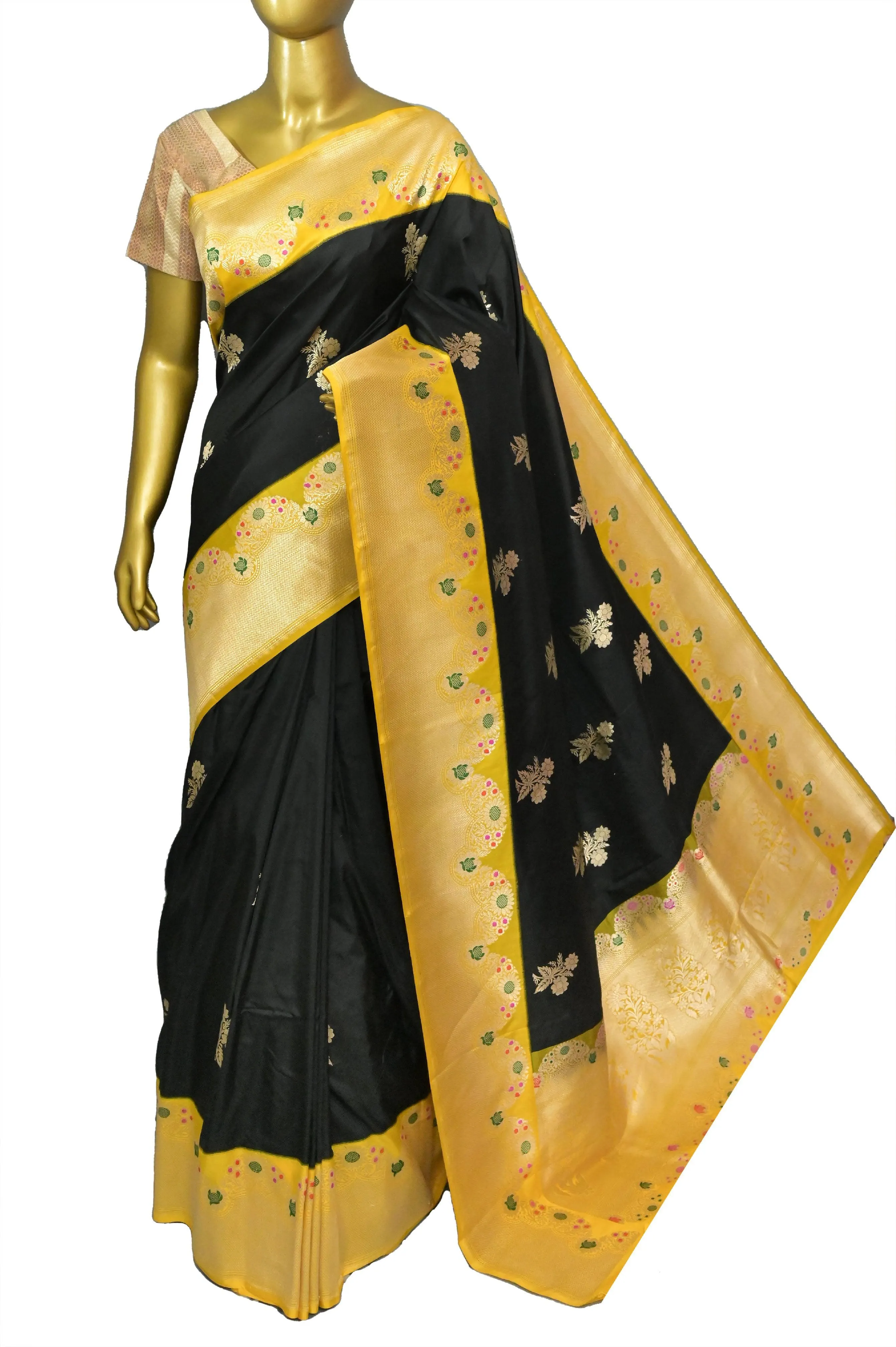 Black Color Korial Katan Banarasi Saree with Meenakari Work