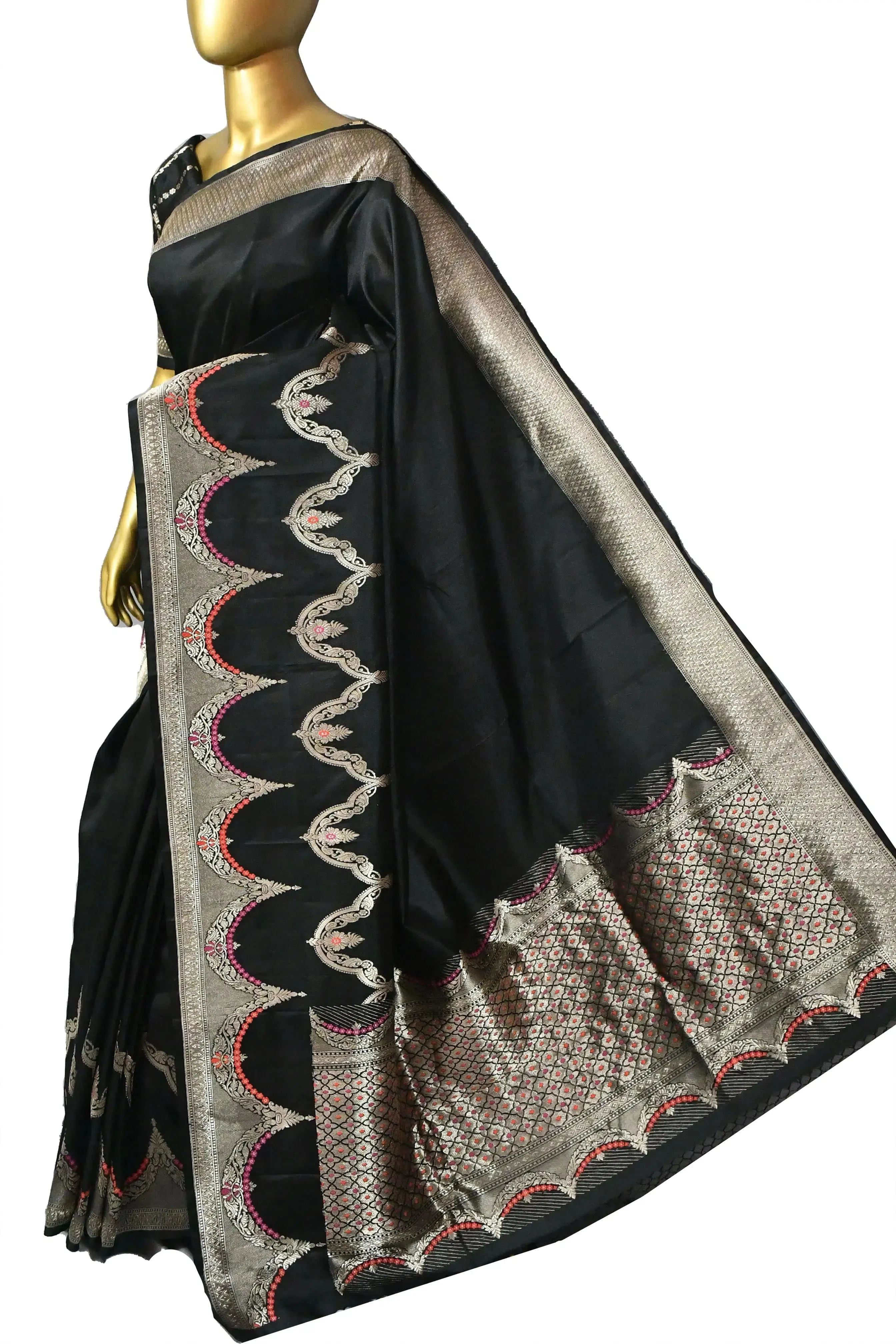 Black Color Pure Katan Banarasi Saree with Meenakari Border and Pallu