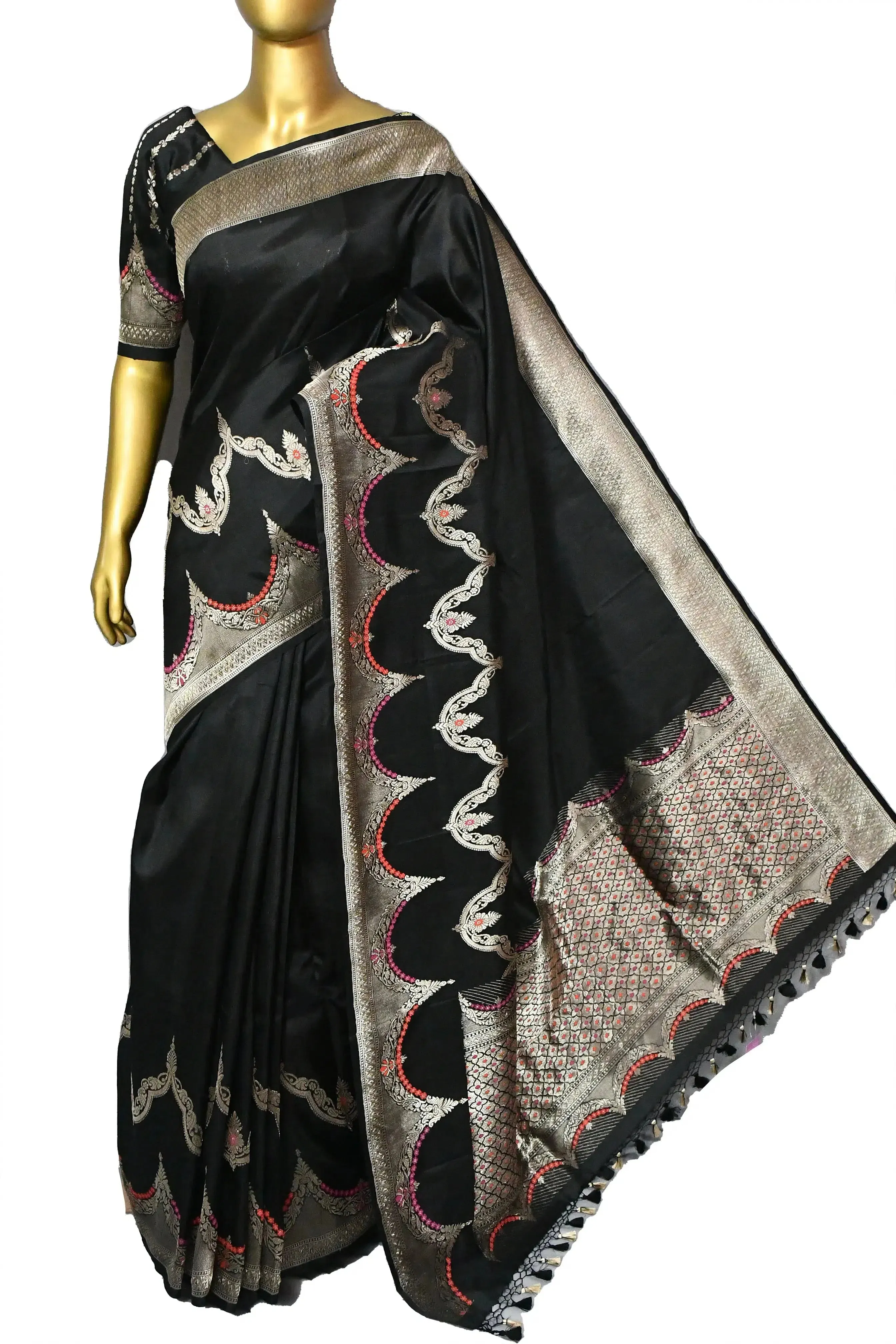 Black Color Pure Katan Banarasi Saree with Meenakari Border and Pallu