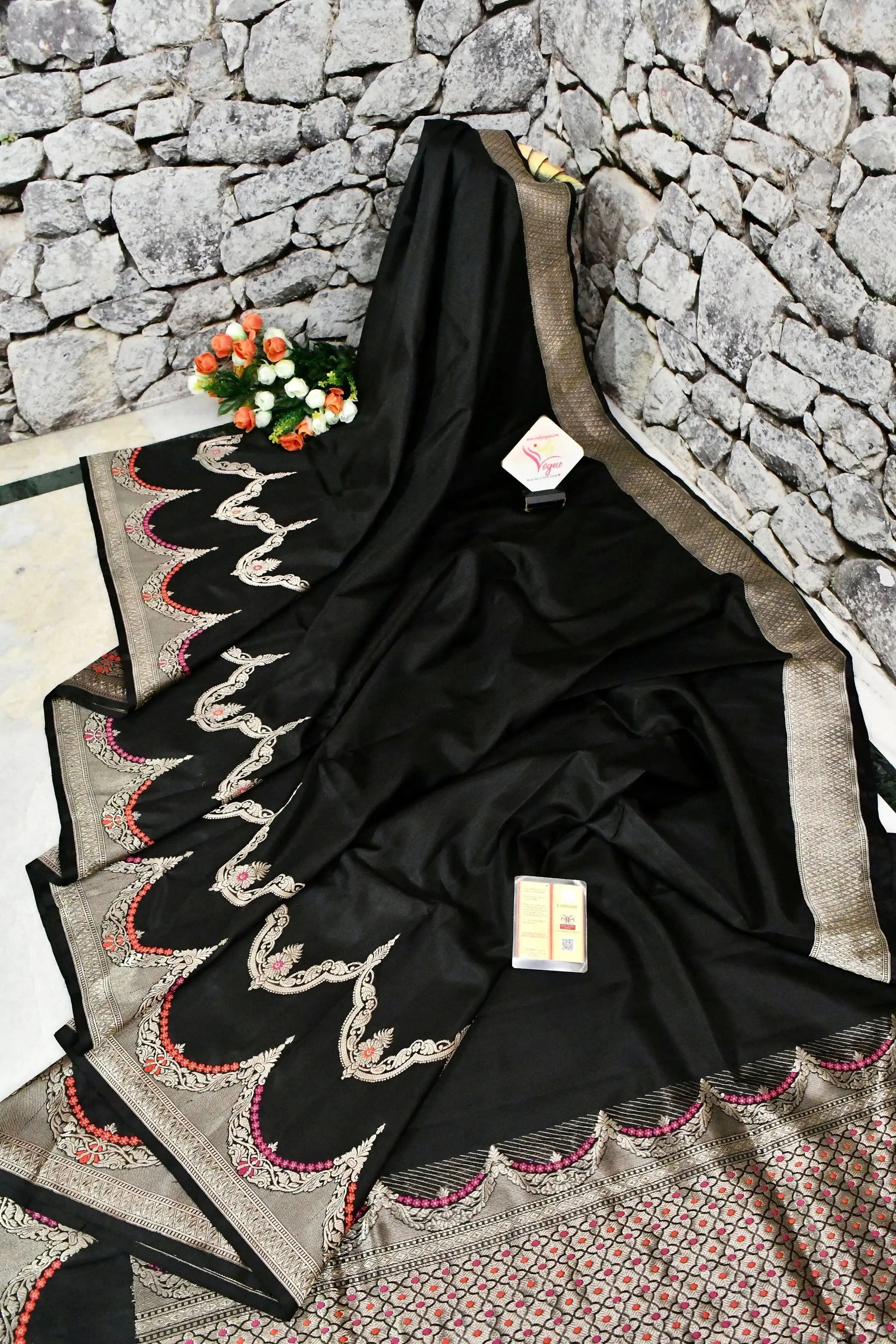 Black Color Pure Katan Banarasi Saree with Meenakari Border and Pallu