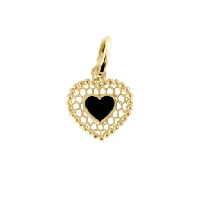 Black Lace Heart Pendant, Yellow Gold