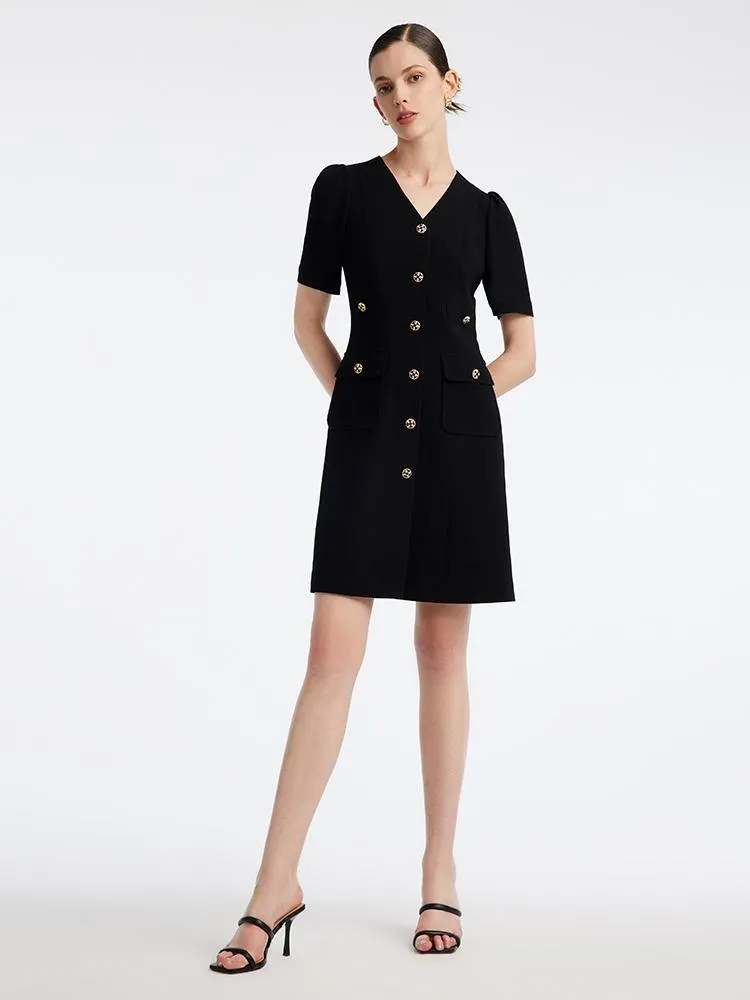 Black Triacetate Button Front Mini Dress