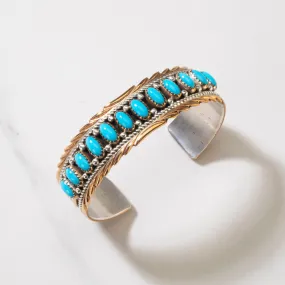 Bobby Johnson Navajo Sleeping Beauty Turquoise USA Native American Made 925 Sterling Silver & Gold Filled Cuff