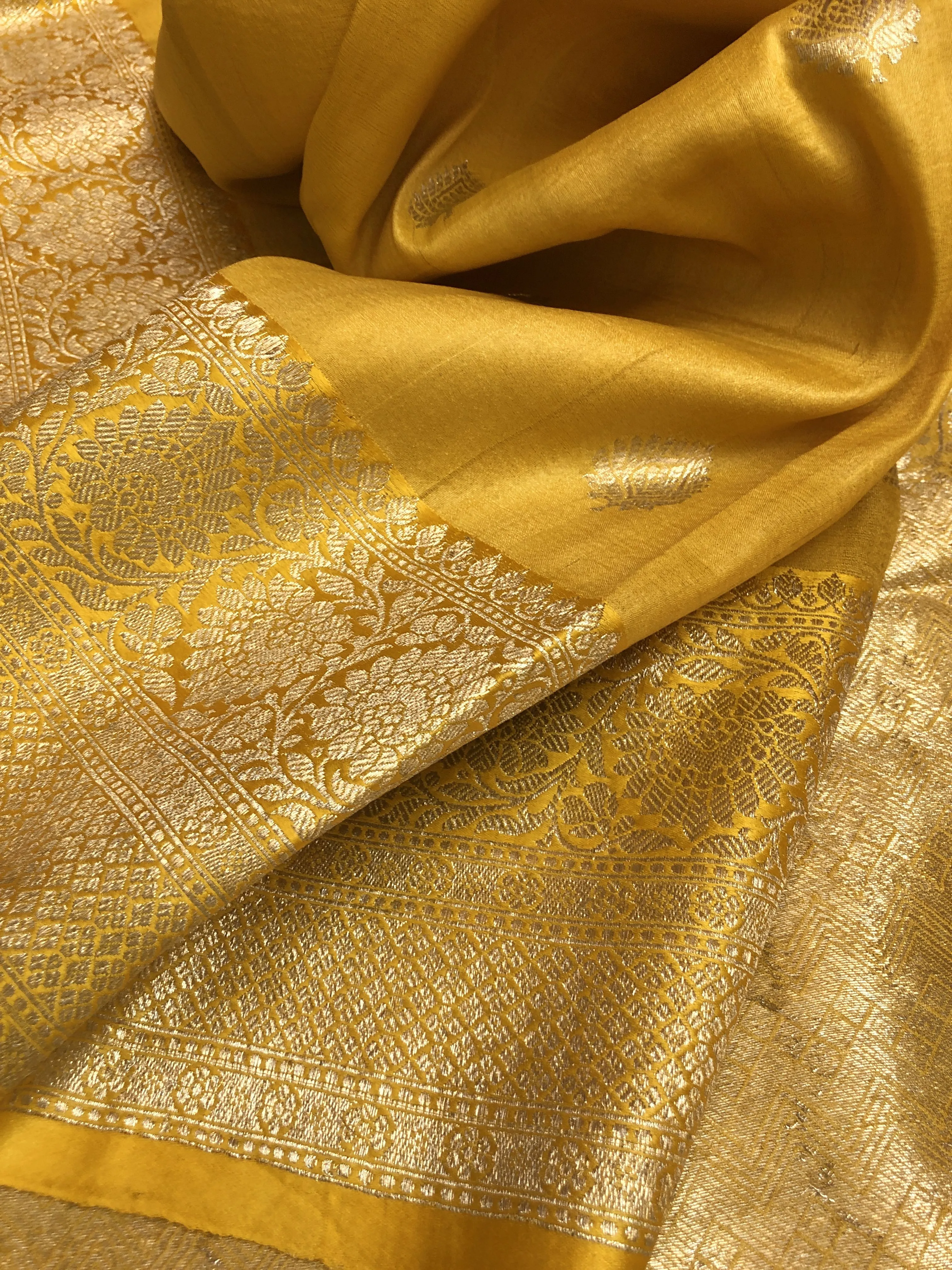 Canary Yellow Color Tussar Georgette Banarasi Saree