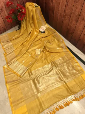 Canary Yellow Color Tussar Georgette Banarasi Saree