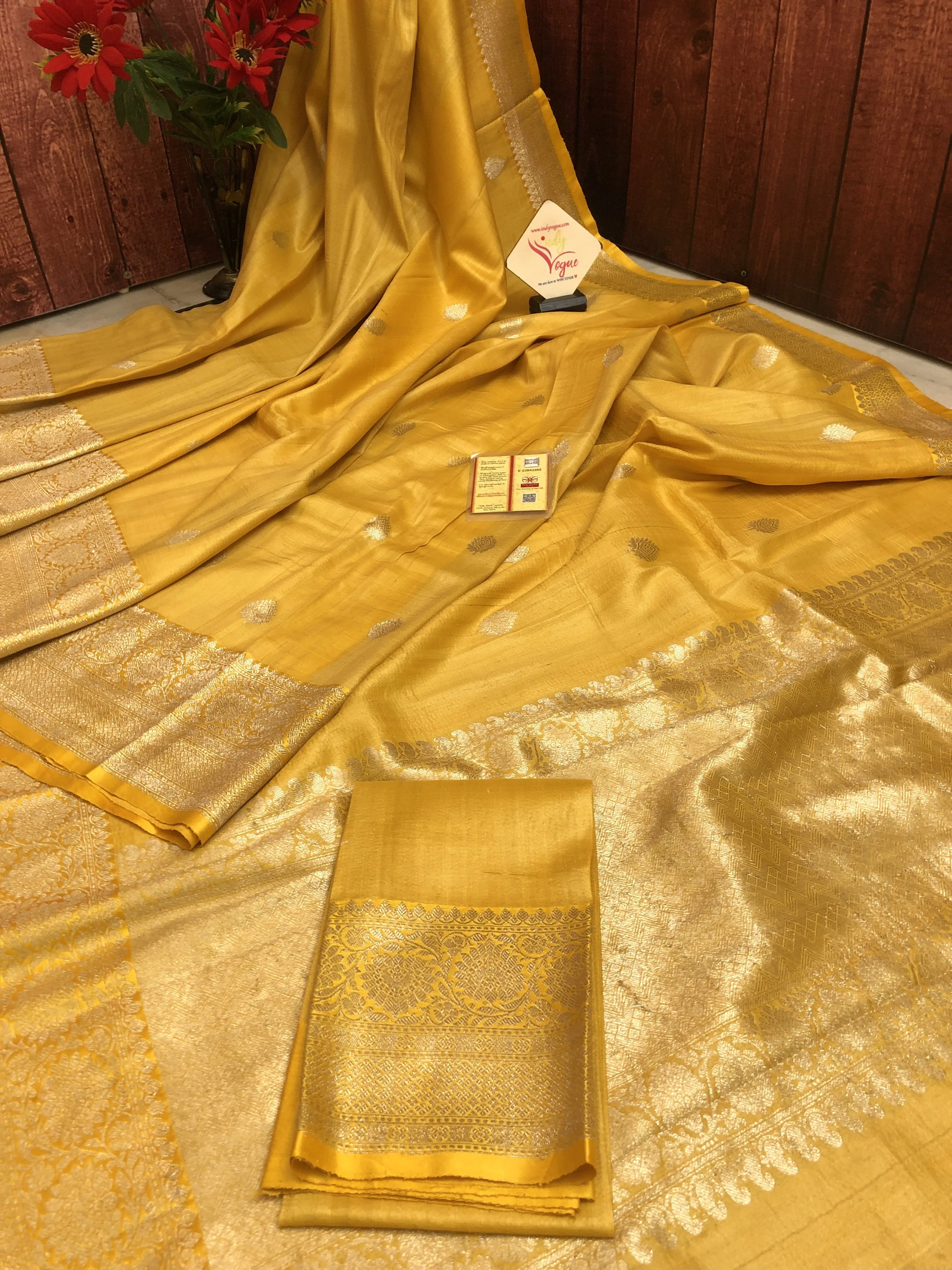 Canary Yellow Color Tussar Georgette Banarasi Saree