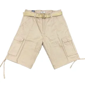 Cargo Shorts with Adjustable Twill Belt Utility Pocket - Khaki