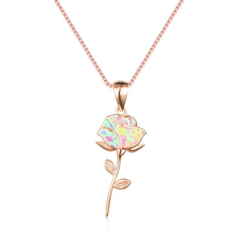 Charm Rose Opal Pendant Necklace -  Rose Gold