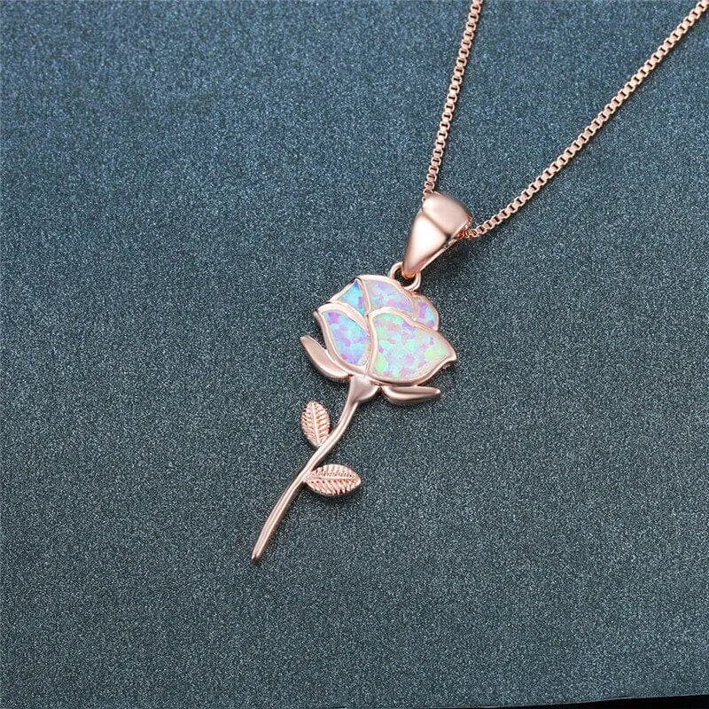 Charm Rose Opal Pendant Necklace -  Rose Gold