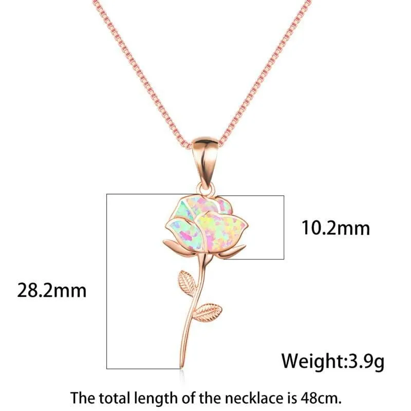 Charm Rose Opal Pendant Necklace -  Rose Gold