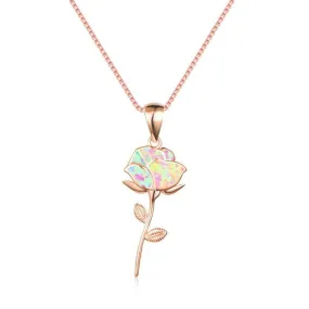 Charm Rose Opal Pendant Necklace -  Rose Gold