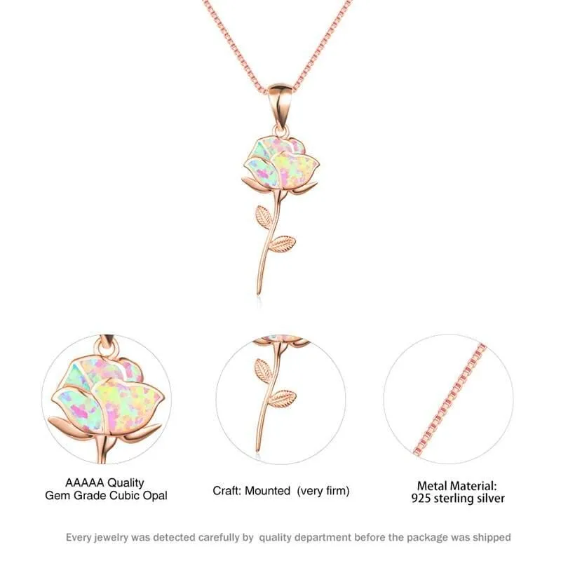 Charm Rose Opal Pendant Necklace -  Rose Gold