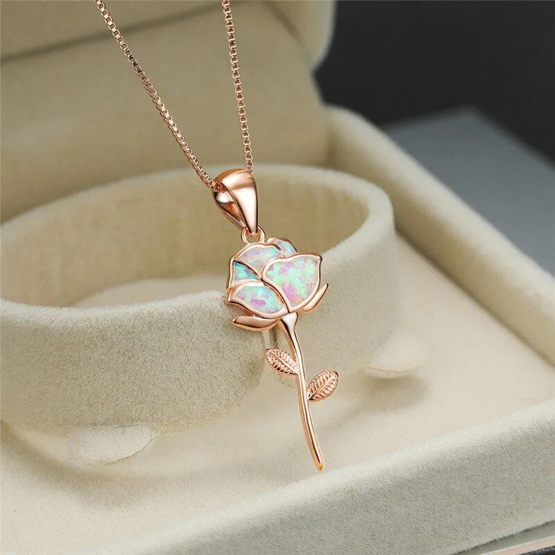 Charm Rose Opal Pendant Necklace -  Rose Gold