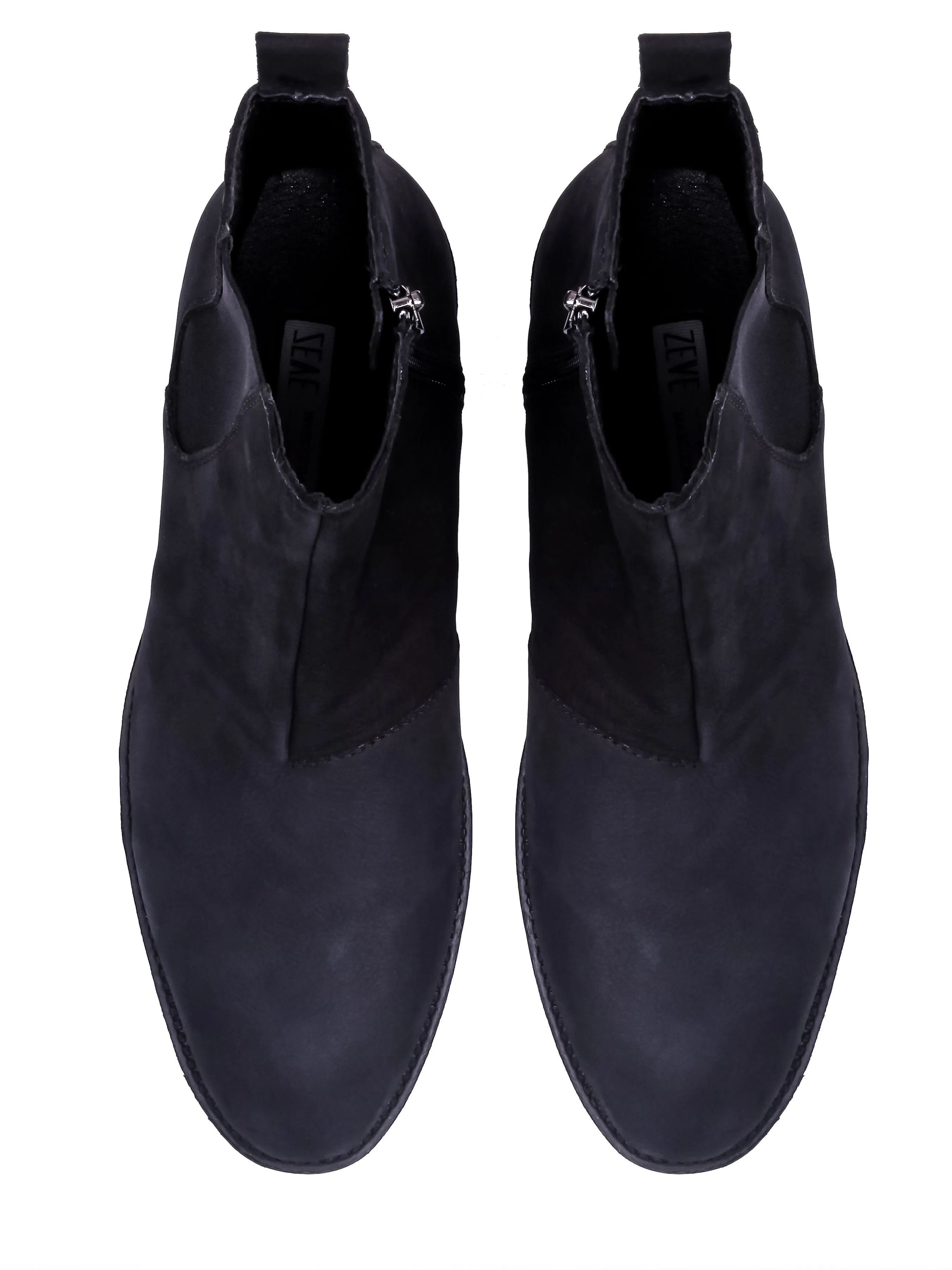 Chelsea Boots With Zipper - Black Nubuck Leather (Crepe Sole)