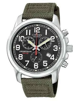 Citizen Eco-Drive Chandler Chronograph  - Black Face - Olive Canvas Strap