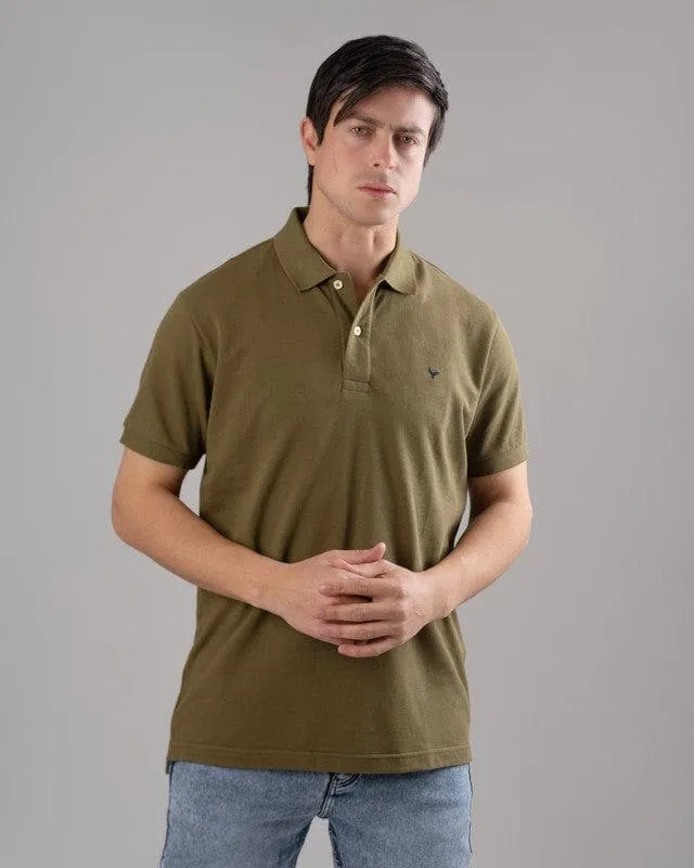 CLASSIC FIT PIQUE POLO SHIRT - DARK OLIVE