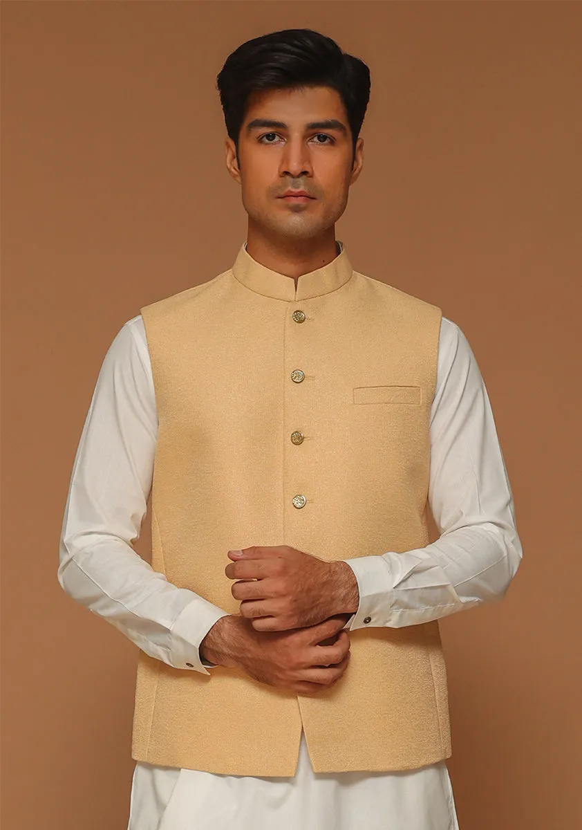 Classic Kambal Jamawar Buff Traditional Waistcoat