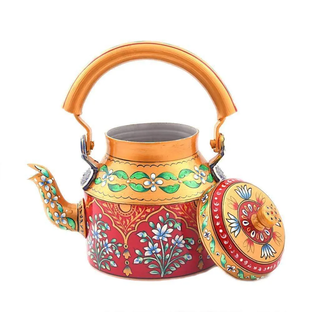 Colorful Hand Painted Tea Pot in Aluminium