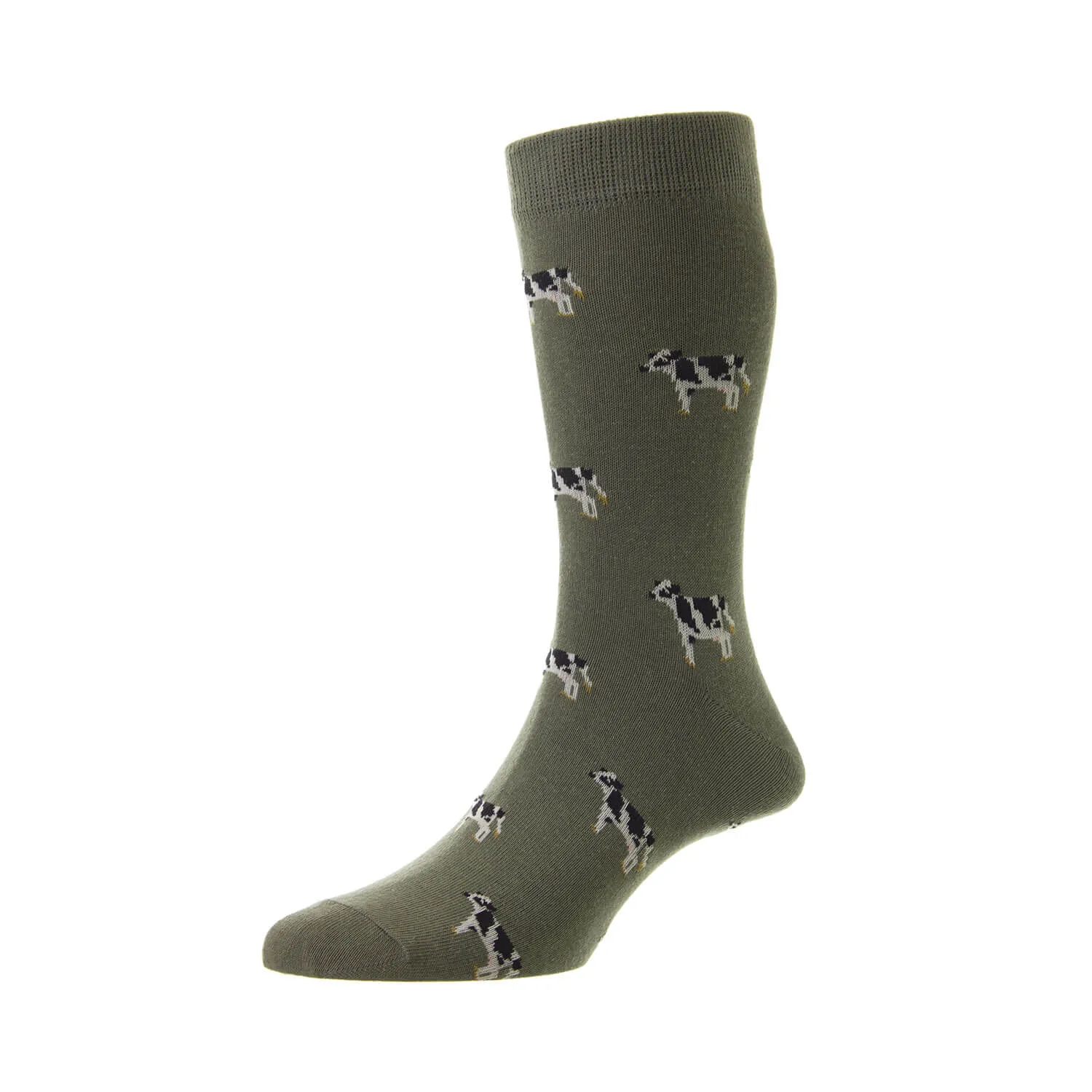 Cow Sock One Size - Olive Green