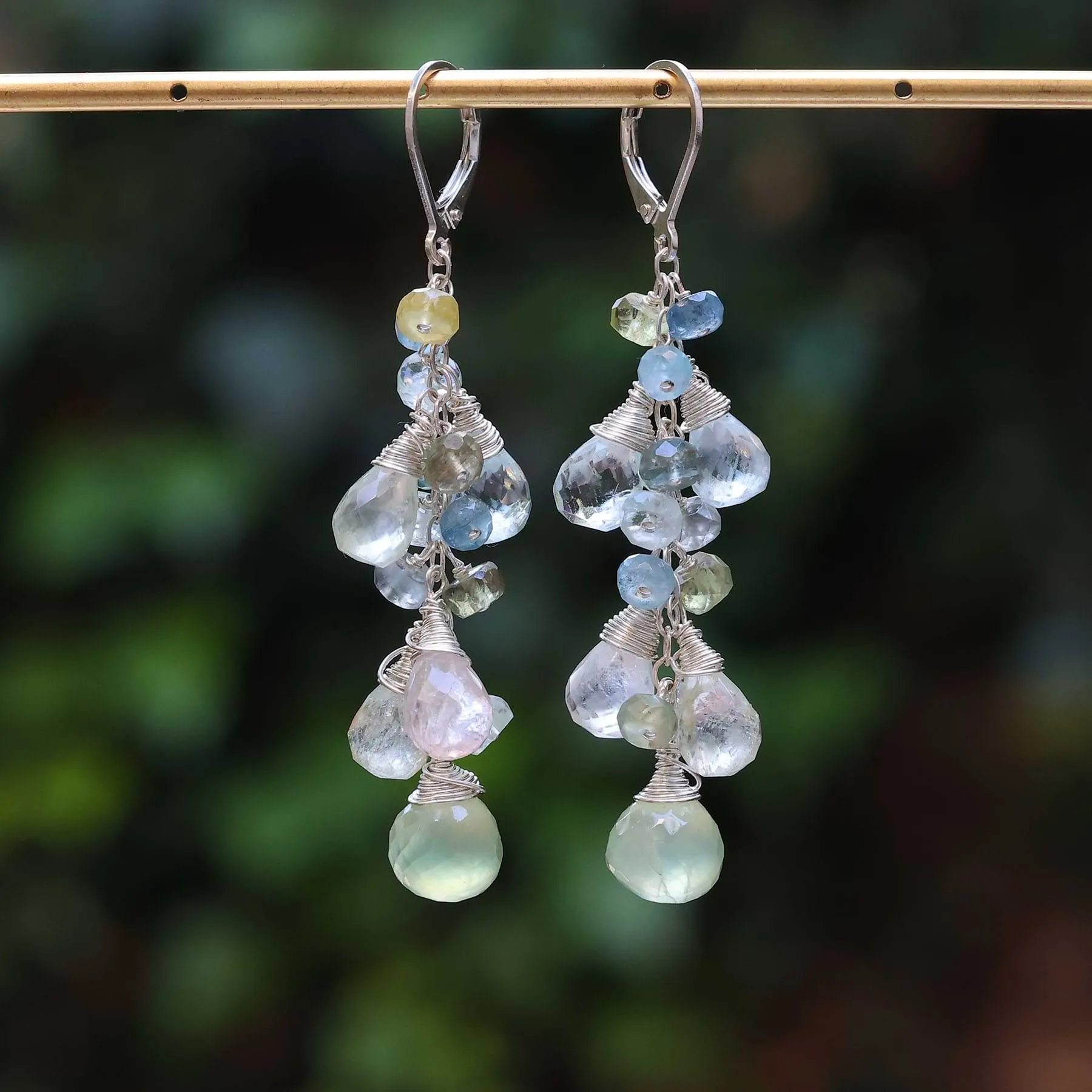 Crisp Air - Multi Gemstone Silver Cluster Drop Earrings