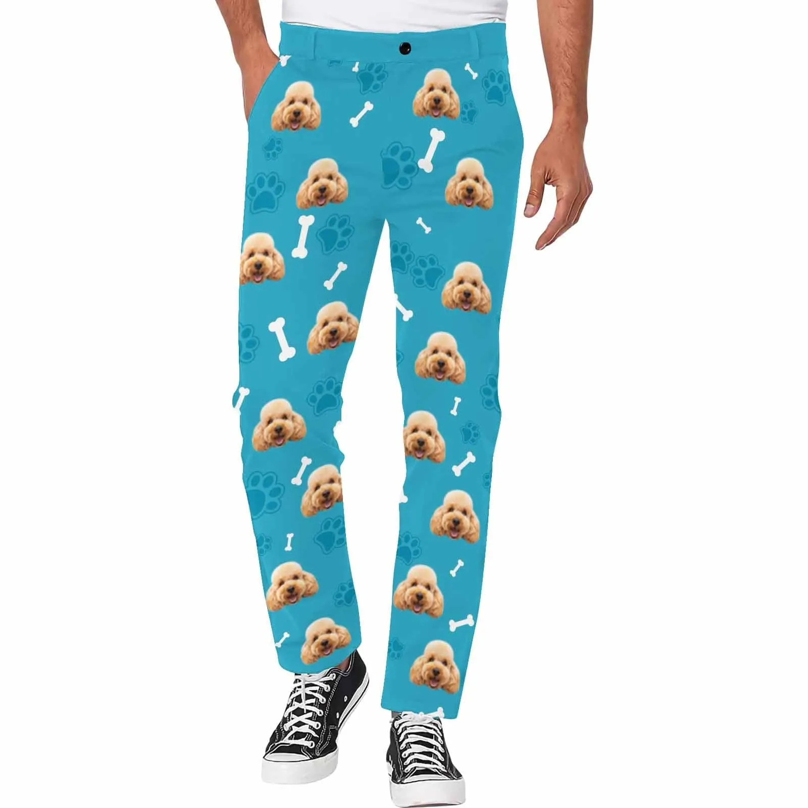 Custom Pet Face Dog Bone Paw Print Men's Casual Jogger Athletic Long Pants Casual Trousers