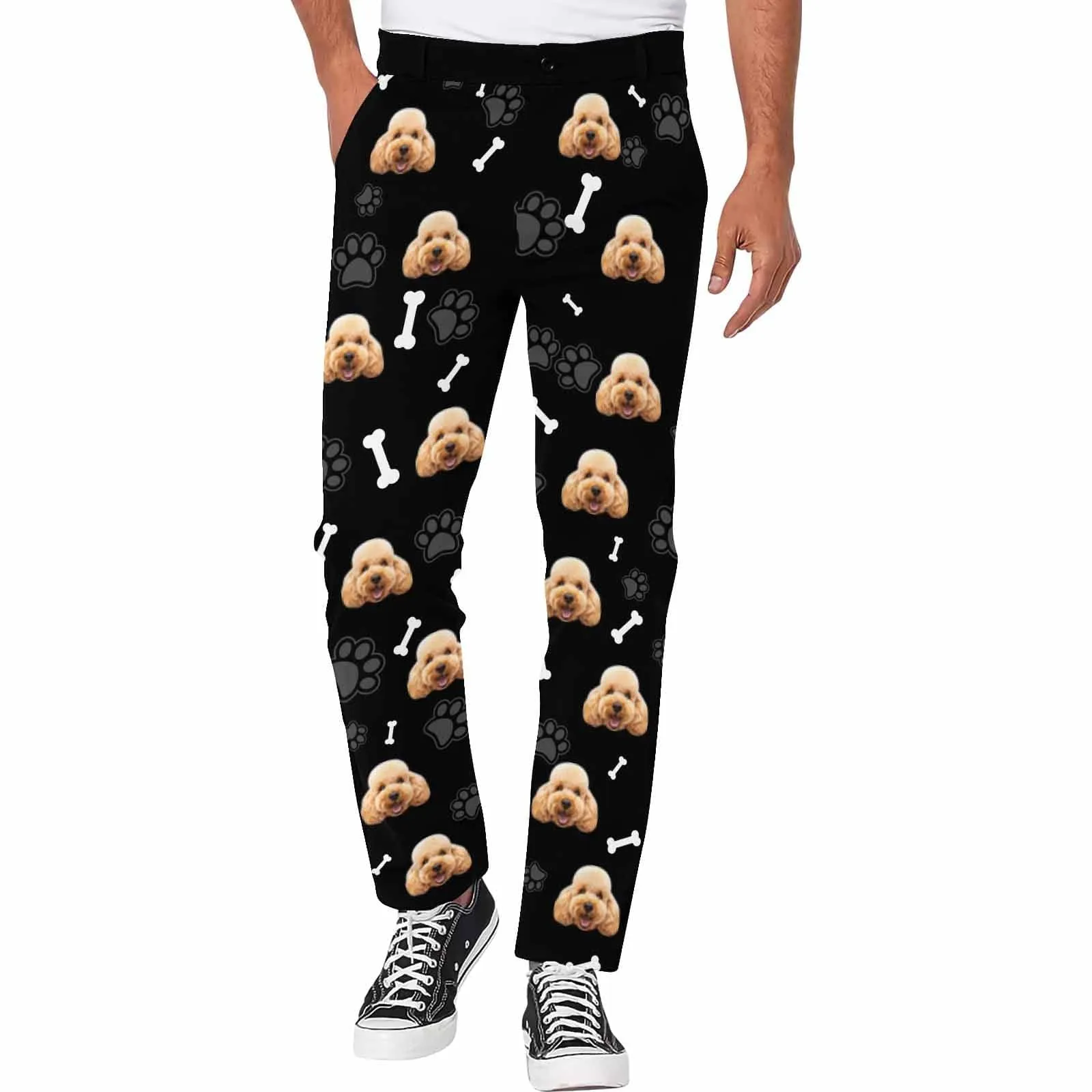 Custom Pet Face Dog Bone Paw Print Men's Casual Jogger Athletic Long Pants Casual Trousers