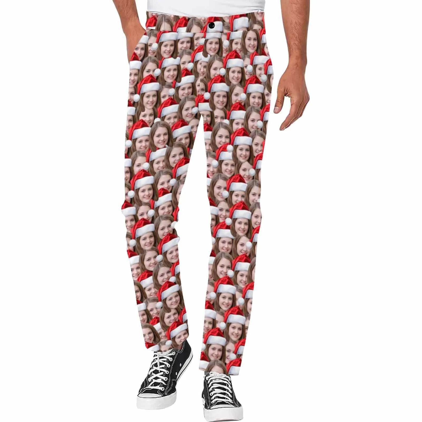 Custom Seamless Face Christmas Red Hat Men's Casual Jogger Athletic Long Pants Casual Trousers