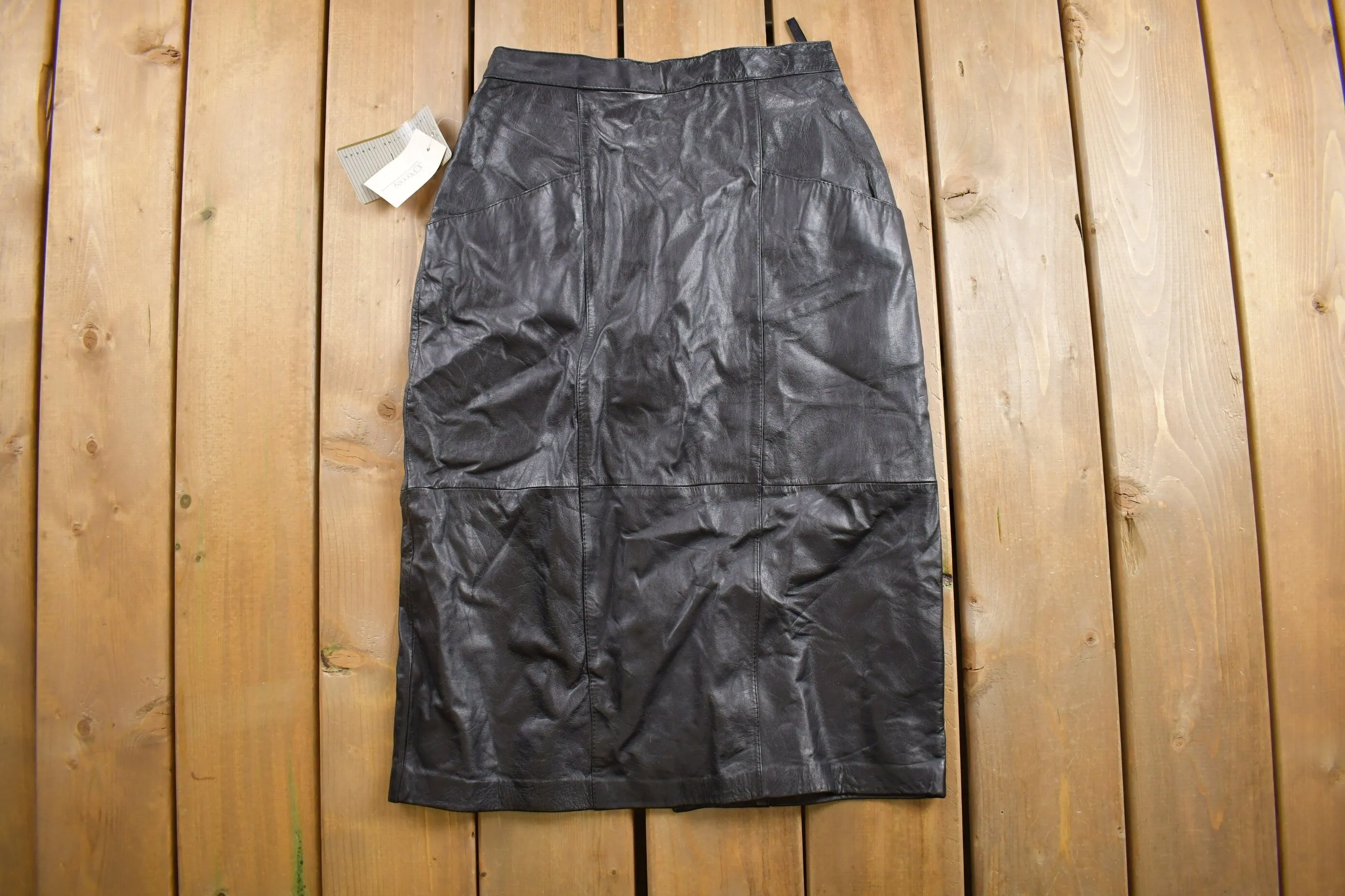 Deadstock Vintage 1980s Jacqueline Ferrar Black Leather Skirt Size 26 x 26 / Jc Penny / Vintage Skirt / 80s Retro Style / Genuine Leather