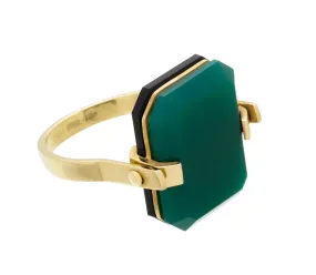 DECO SANDWICH GREEN   BLACK AGATE RING