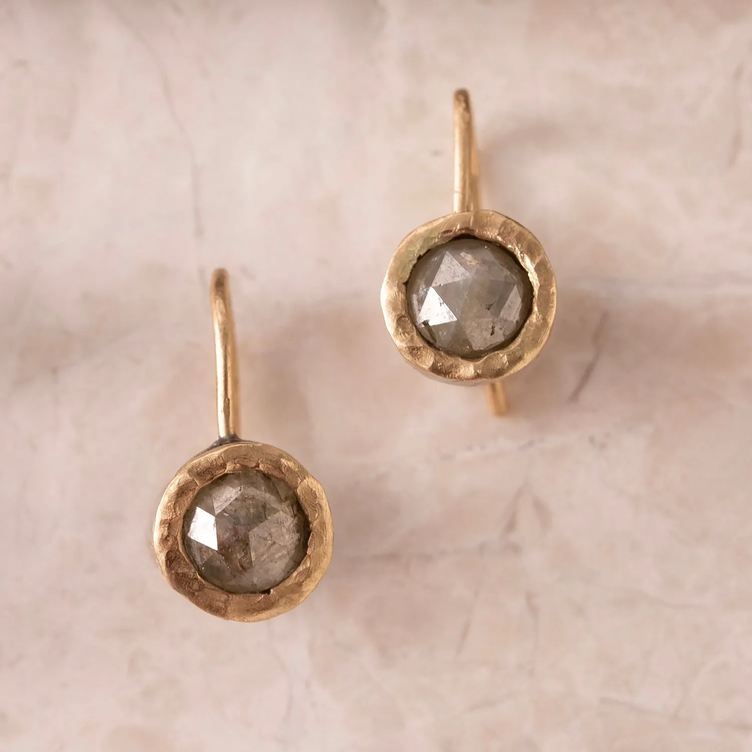 E11 - "Circles Around the Moon Earrings" Stunning Gold Bezeled Raw Diamond Earrings