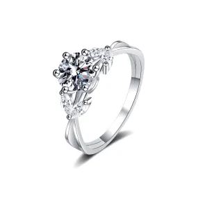 Floral Silver Moissanite Diamond Ring