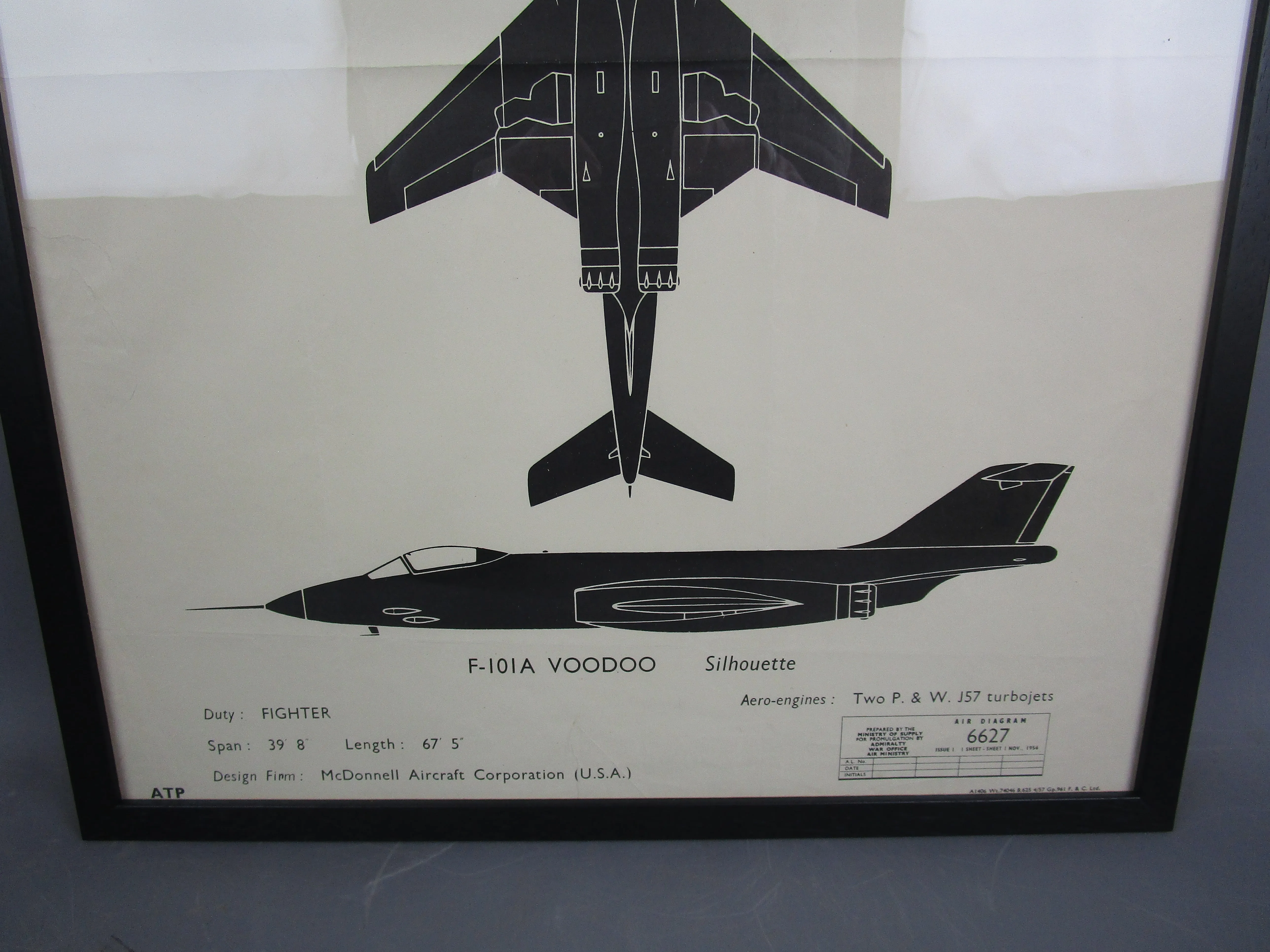 Framed Cold War Aircraft Recognition Poster F-101A Voodoo Vintage WW2 c1948