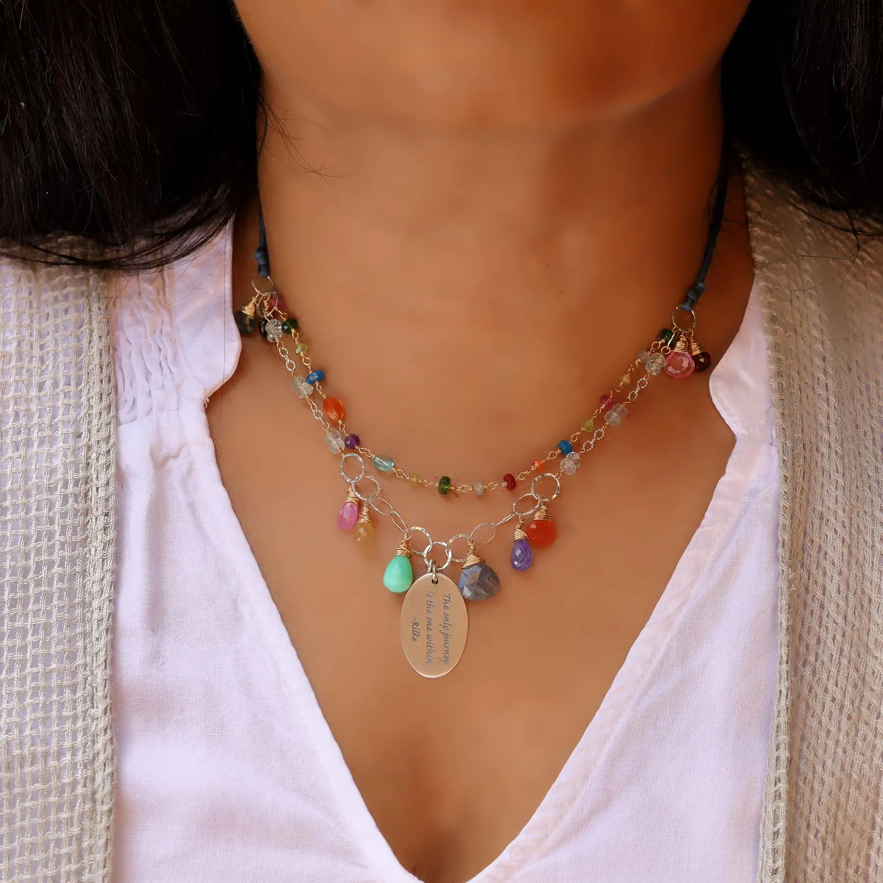 Free Hippie - Double-Strand Multi-Gemstone Necklace