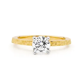 Freeform textured yellow gold engagement ring