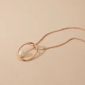 Freshwater Cultured Pearl Gravity Circle Pendant in Sterling Silver