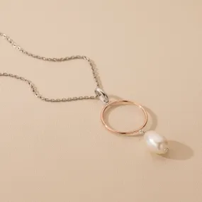 Freshwater Cultured Pearl Ring Drop Pendant in Sterling Silver